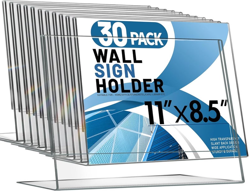 Aheroi 30Pcs Acrylic Sign Holder 8.5 x 11, L-shape Clear Sign Holders, Horizontal L-shape Acrylic Paper Holder, Plastic Table Sign Holders, Plastic Paper Holder Display Standing for Office Home School - Image 1